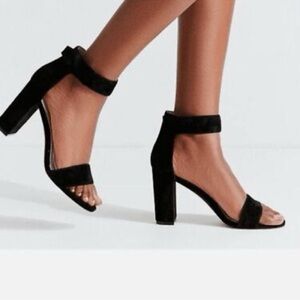 JEFFREY CAMPBELL Lindsay Faux Suede Block Heel Sandals Black Size 9